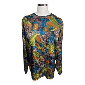 Adolfo Y2K Blouse Abstract‎ Print Shirt Jewel Tone Retro Art Pattern Women's 10